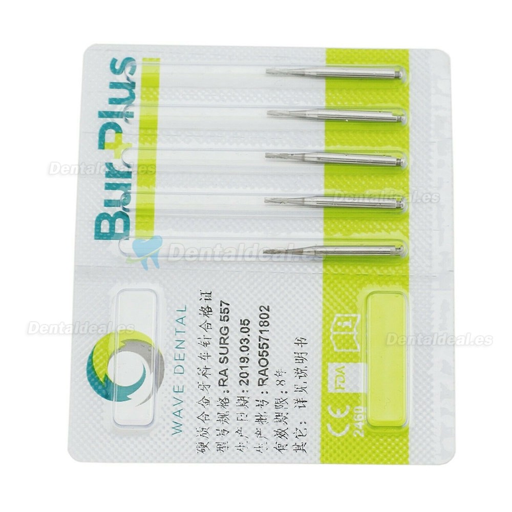 10 Pcs RA longitud quirúrgica 557 fresas fresa de carburo de fisura cónica tipo pestillo dental